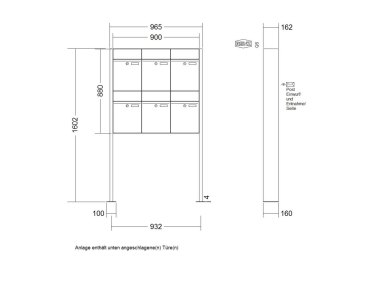 Preview: Freistehend mit Fußplatten RENZ Plan Aufputz Verkehrsweiß RAL 9016 6 Briefkästen
